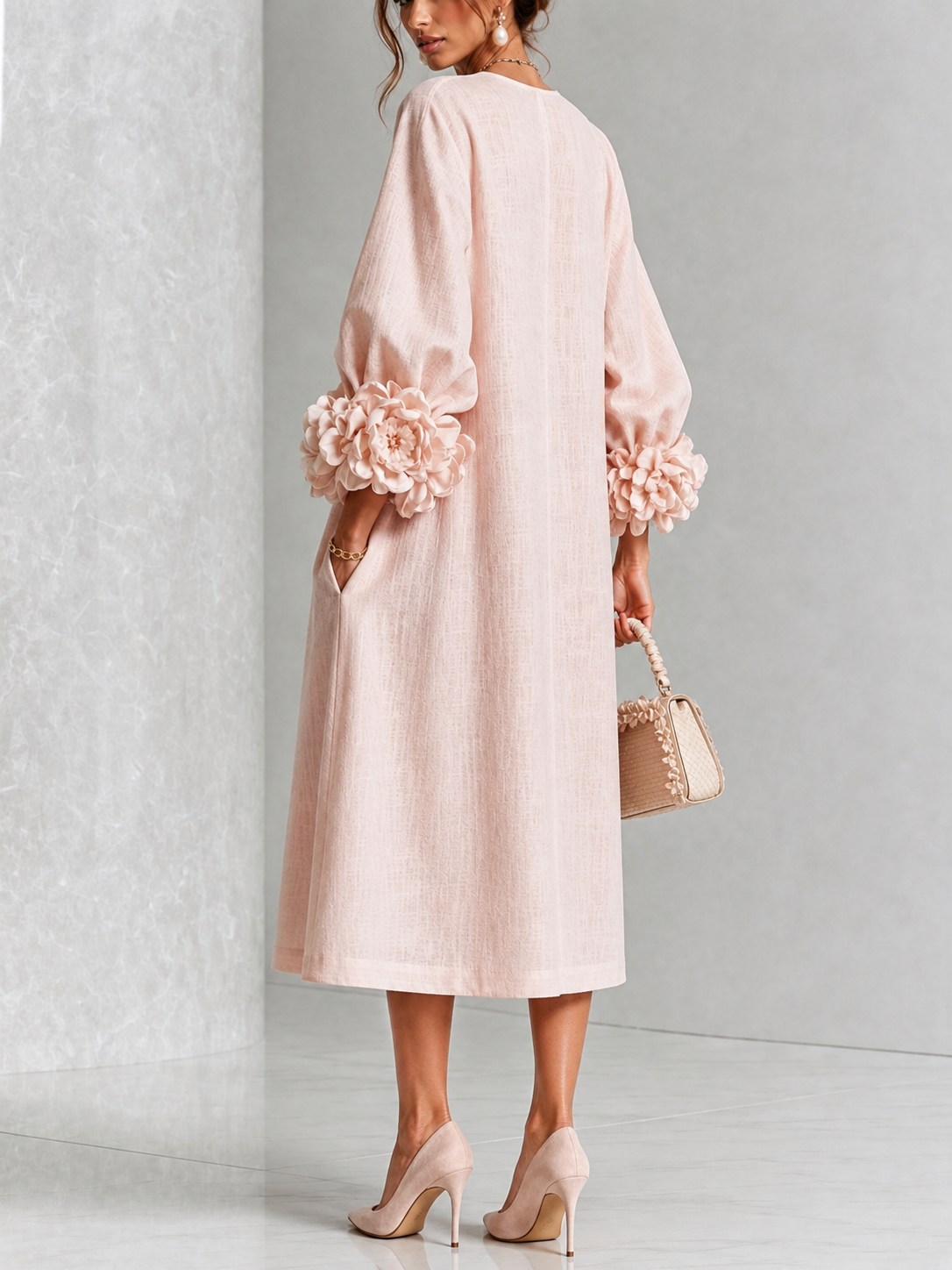 Desiré - Vestito midi con polsini floreali