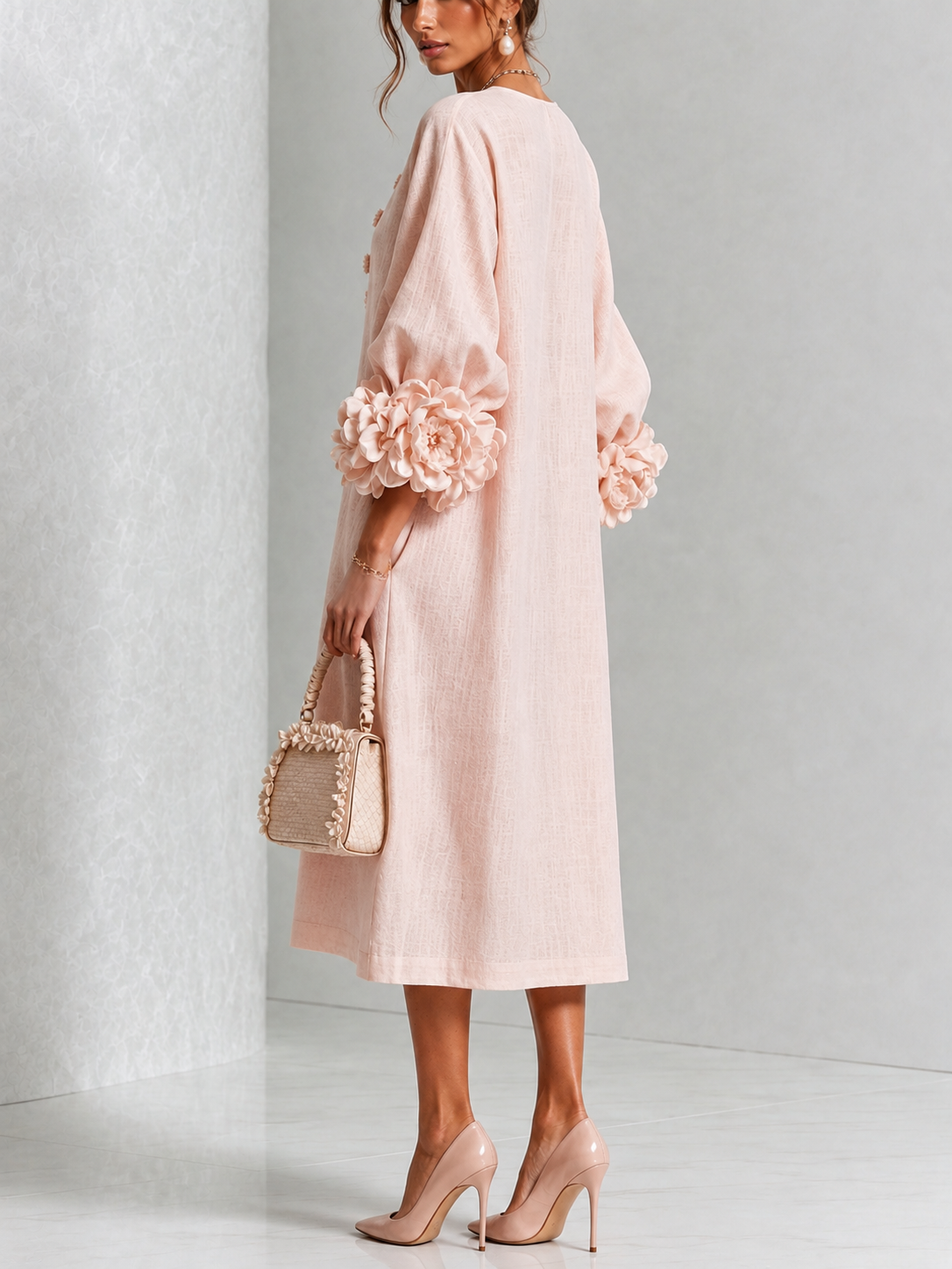 Desiré - Vestito midi con polsini floreali