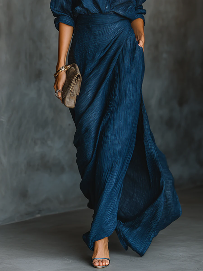 Isabel - Camicia blu gonna lunga elegante
