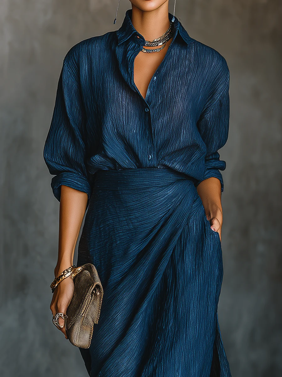 Isabel - Camicia blu gonna lunga elegante