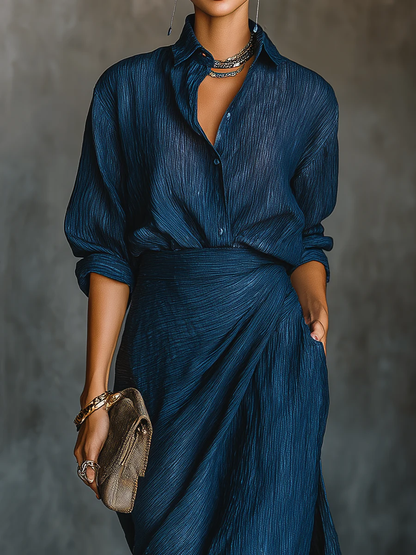 Isabel - Camicia blu gonna lunga elegante