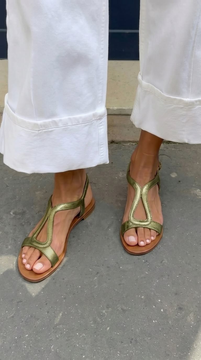 Sandali bassi casual slingback color oro metallizzato con cut-out