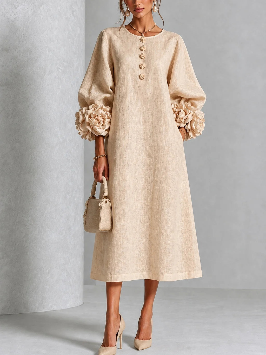 Desiré - Vestito midi con polsini floreali
