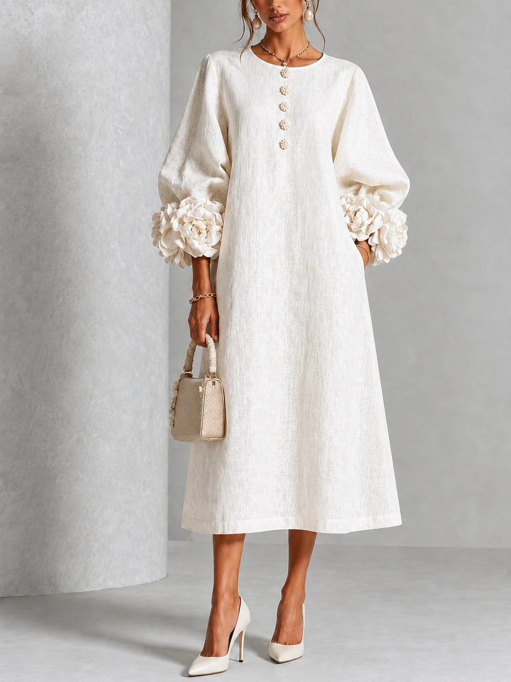 Desiré - Vestito midi con polsini floreali