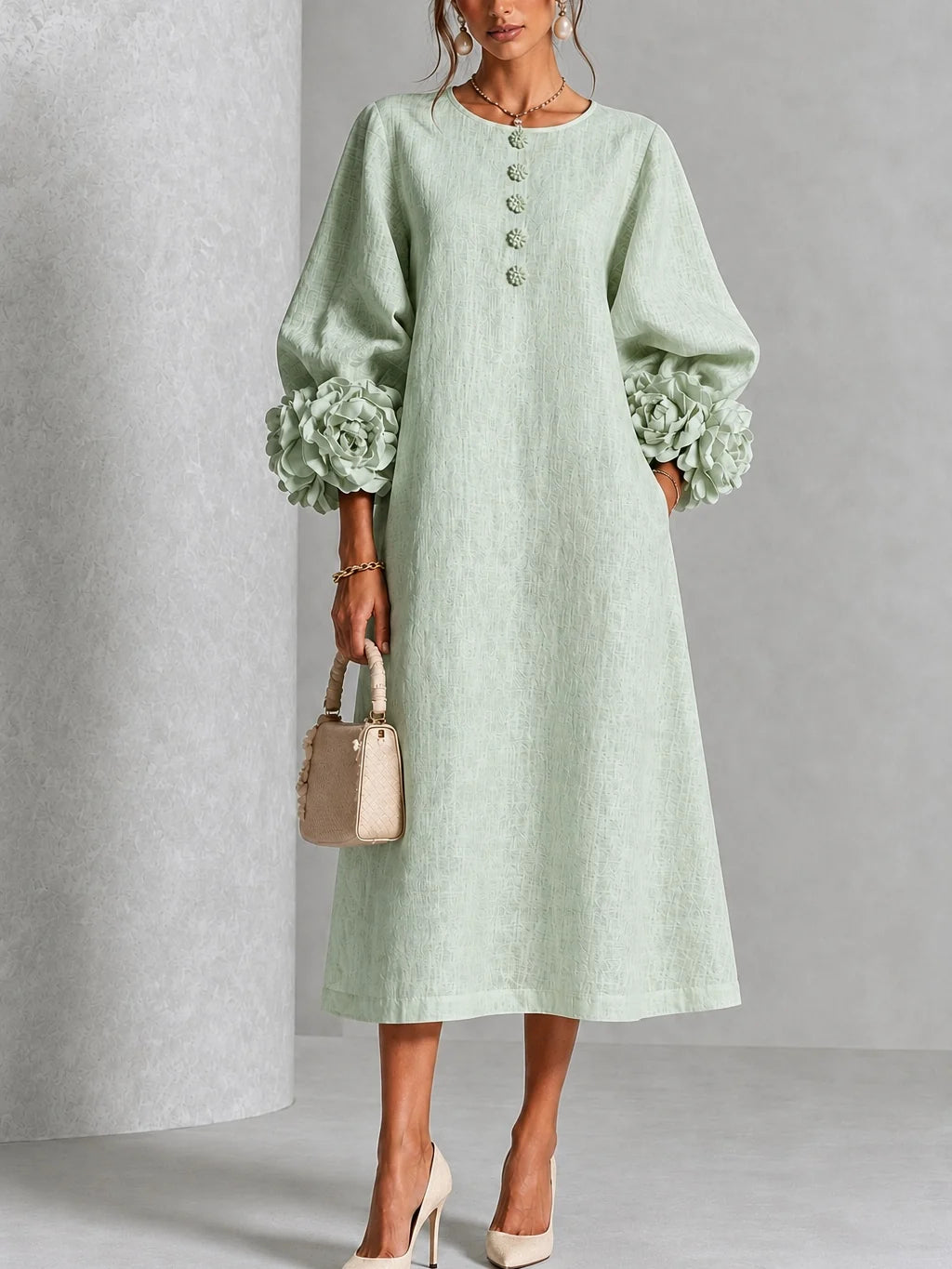 Desiré - Vestito midi con polsini floreali