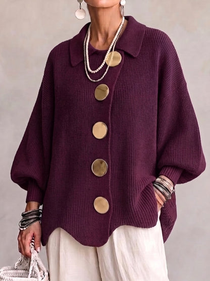 Maribel - Cardigan in maglia con colletto e bottoni metallizzati
