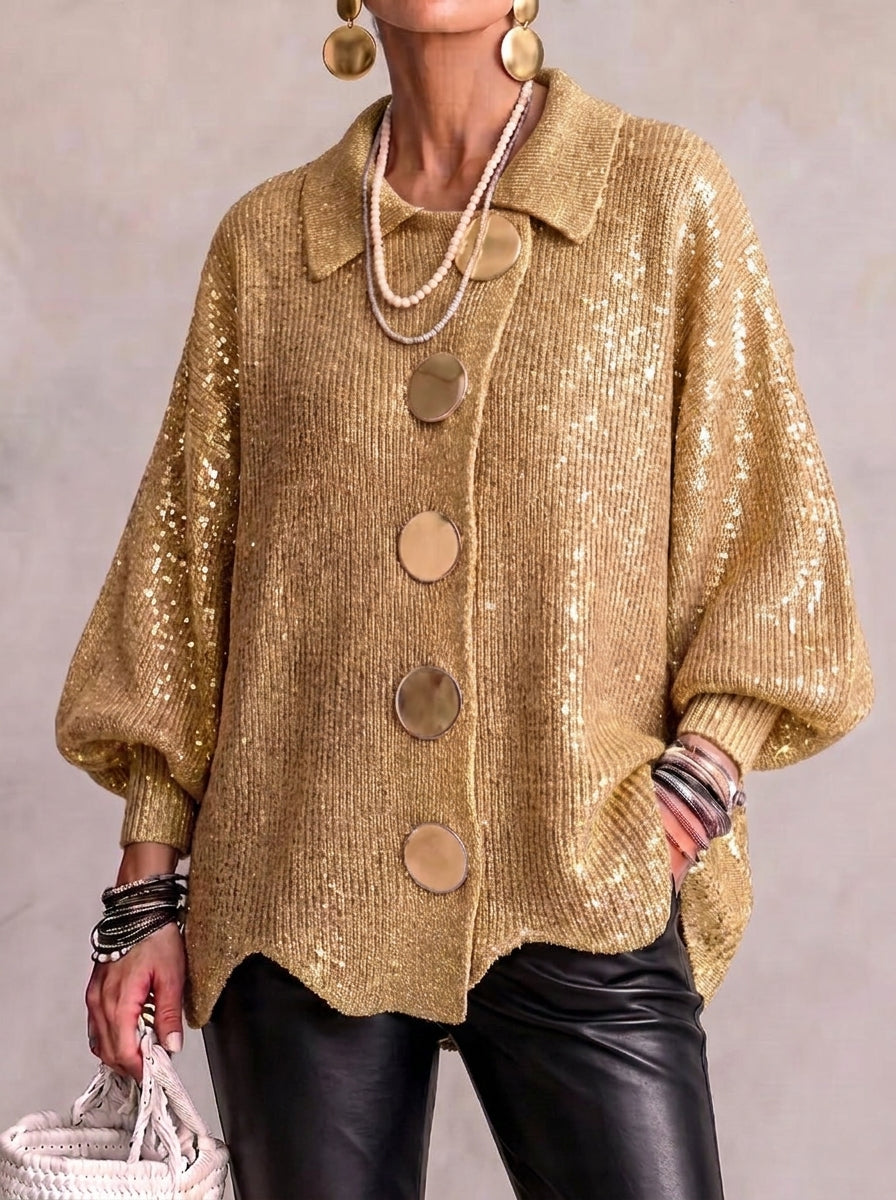 Maribel - Cardigan in maglia con colletto e bottoni metallizzati