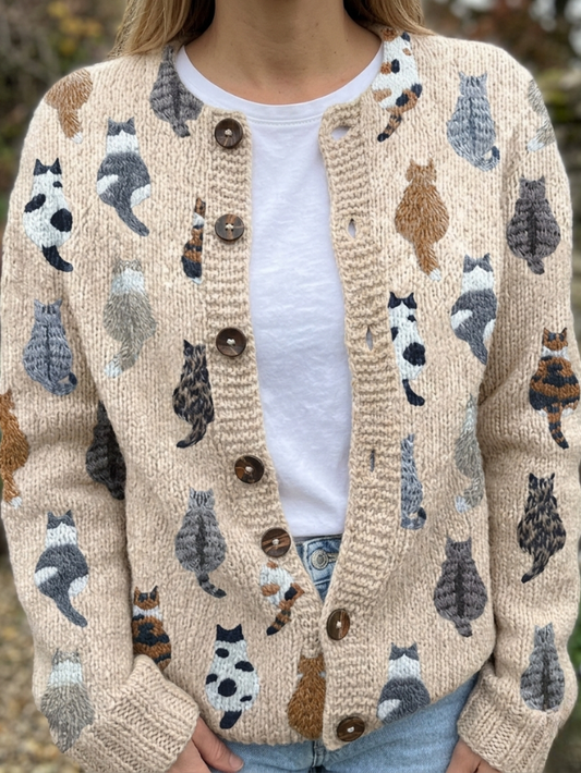 Filomena | Cardigan Comodo con Stampa Gatti
