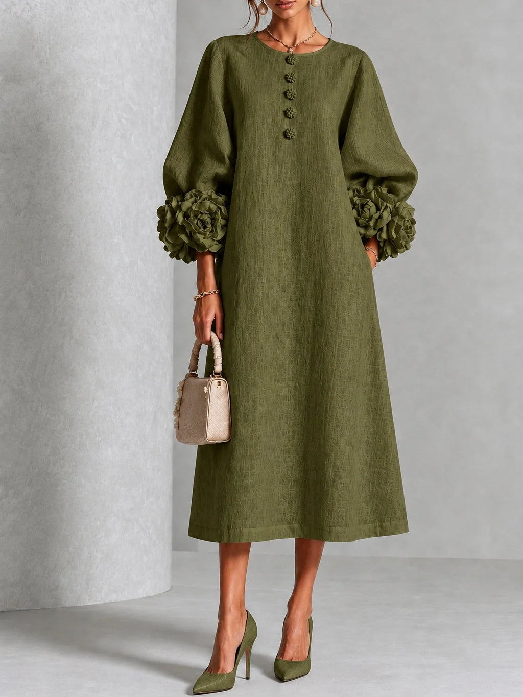 Desiré - Vestito midi con polsini floreali