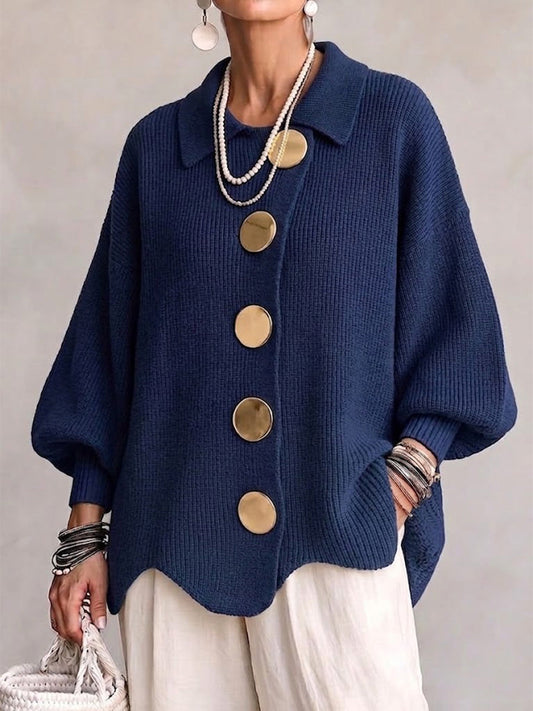Maribel - Cardigan in maglia con colletto e bottoni metallizzati
