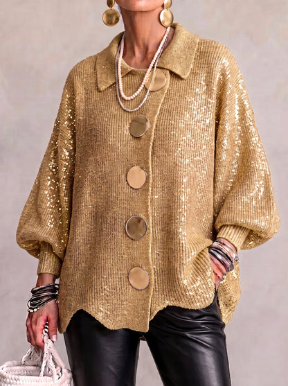 Maribel - Cardigan in maglia con colletto e bottoni metallizzati