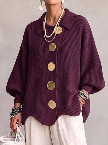 Maribel - Cardigan in maglia con colletto e bottoni metallizzati