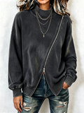 Nerea - Felpa asimmetrica con zip in cotone lavato