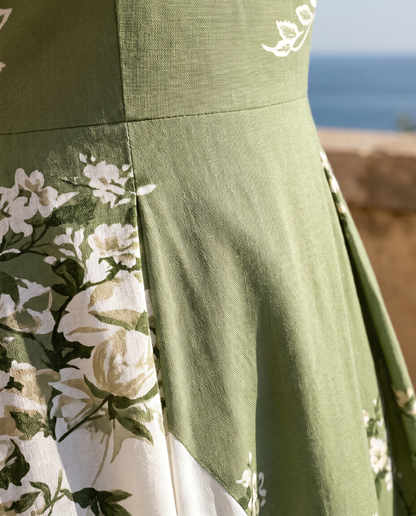 Rosalía - Abito midi verde con inserto floreale
