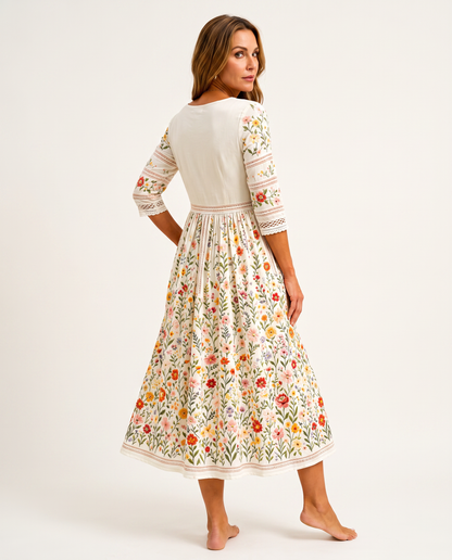 Julia - Abito midi floreale con dettaglio crochet