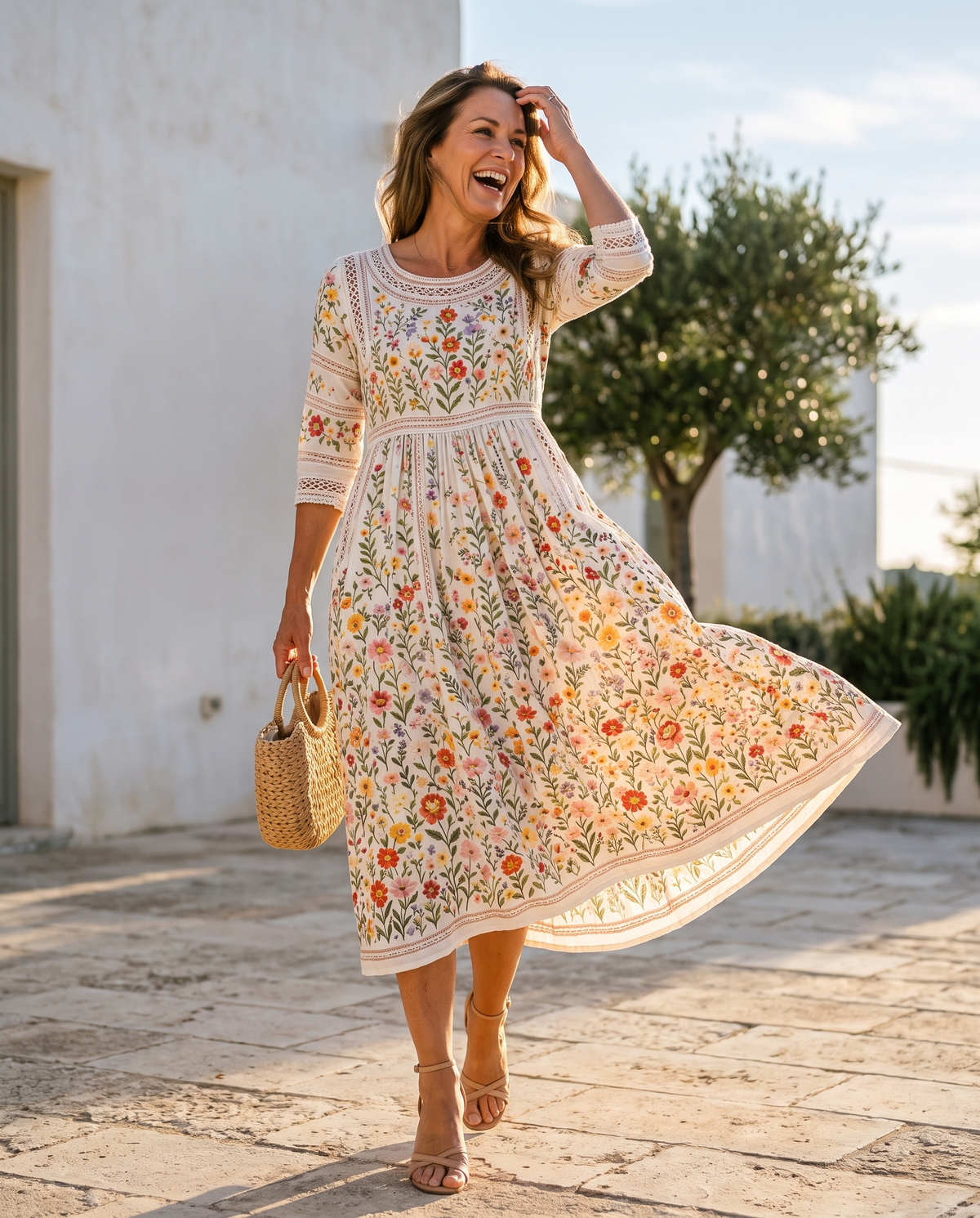 Julia - Abito midi floreale con dettaglio crochet