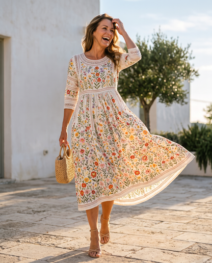 Julia - Abito midi floreale con dettaglio crochet