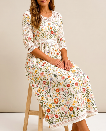 Julia - Abito midi floreale con dettaglio crochet