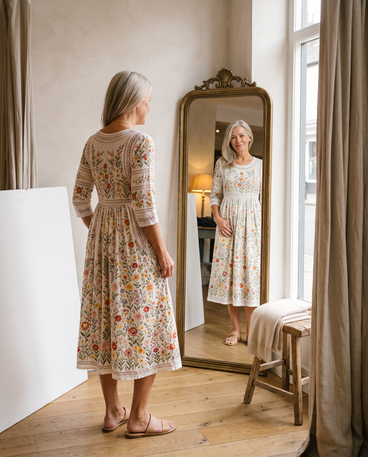 Julia - Abito midi floreale con dettaglio crochet