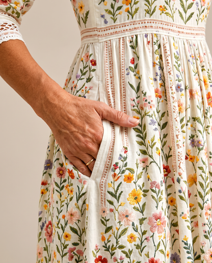 Julia - Abito midi floreale con dettaglio crochet